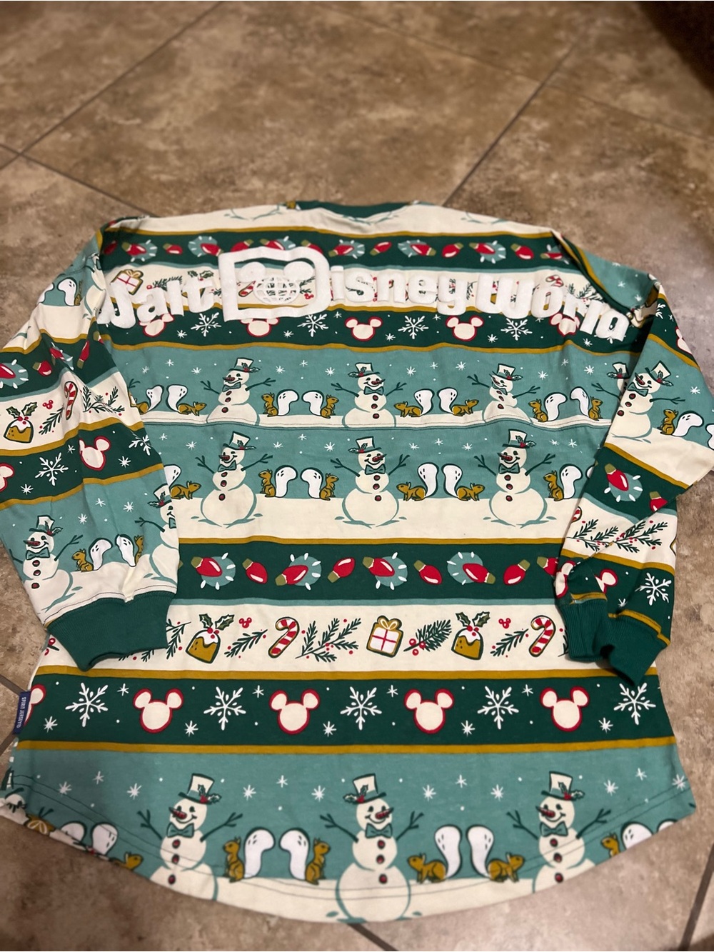 Disney Green Holiday Snowman womens Jersey Top